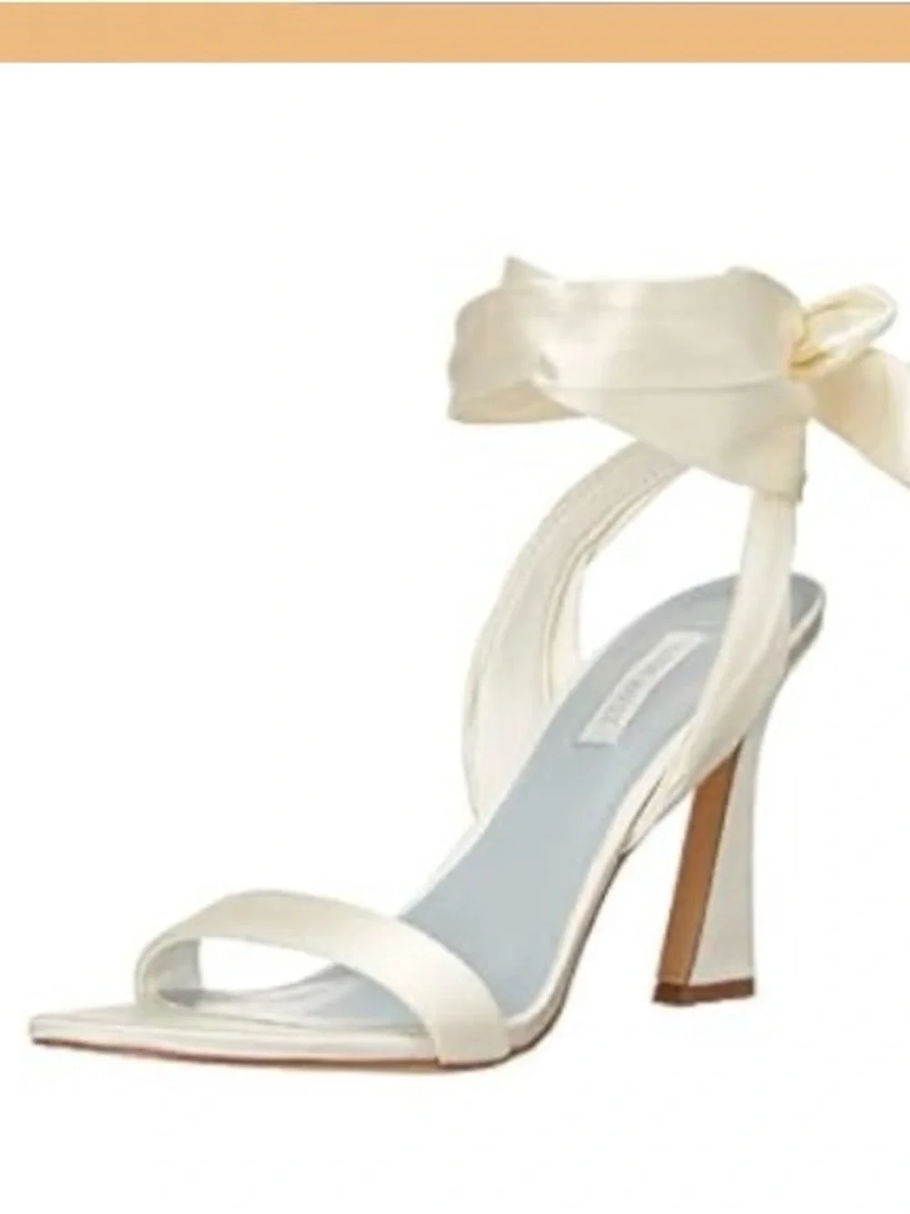 Nine West Ivory Satin Bow Ankle-Tie Block Heel Sandal